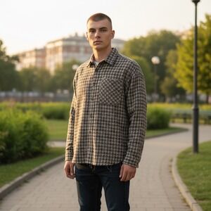 MNML Loose Woven Flannel Shirt Men's Size Medium Black/Tan